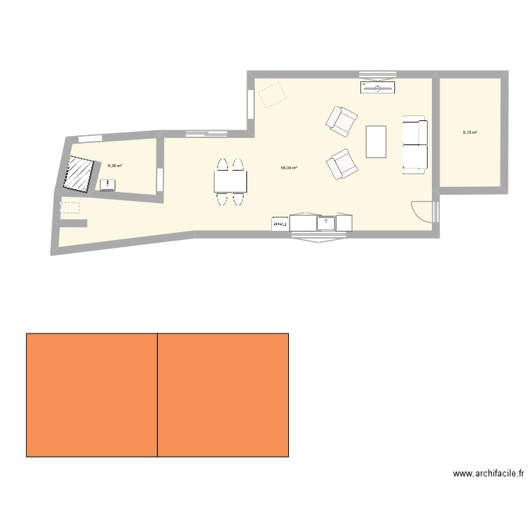Mutuelle. Plan de 3 pièces et 74 m2