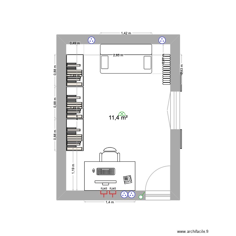 Bureau mel. Plan de 1 pièce et 11 m2