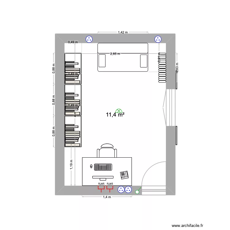 Bureau mel. Plan de 1 pièce et 11 m²