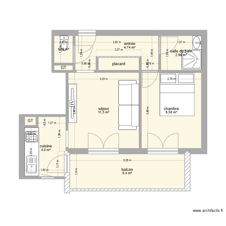 VISCONTI. Plan de 10 pièces et 44 m2