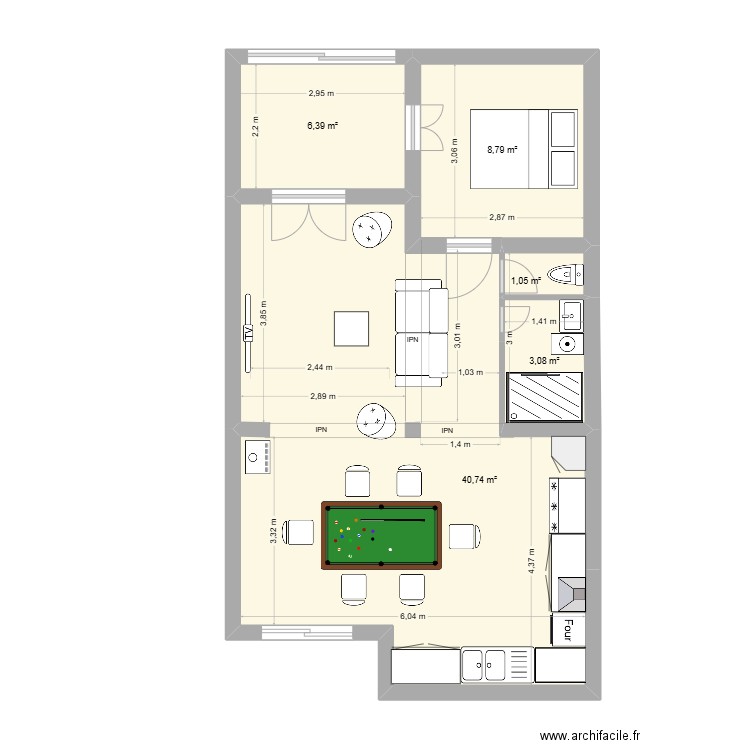 Garluche cuisine chambre v4. Plan de 5 pièces et 60 m2