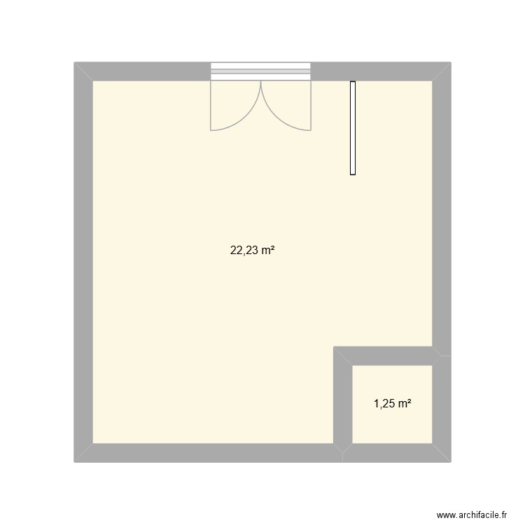 magasin. Plan de 2 pièces et 23 m2