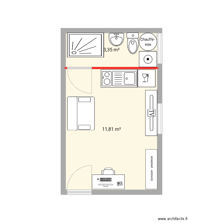 STUIO. Plan de 2 pièces et 15 m2