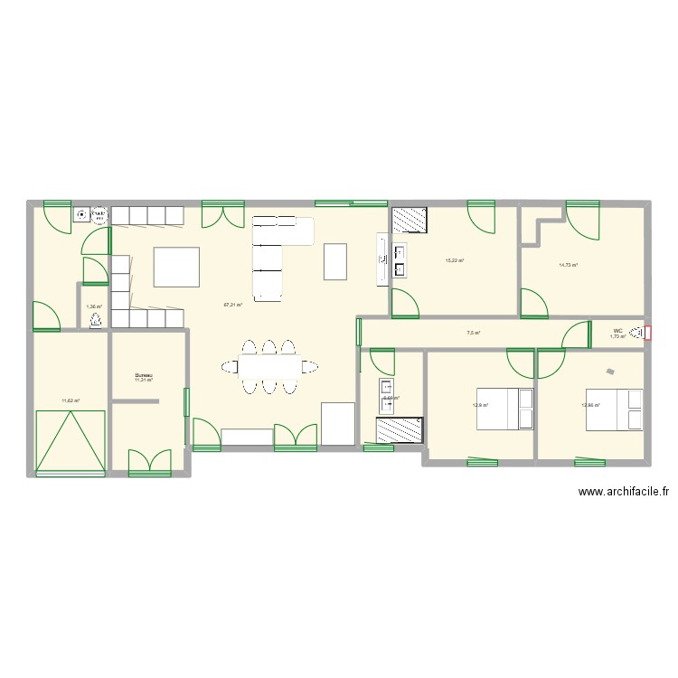 La creche 3. Plan de 11 pièces et 163 m2