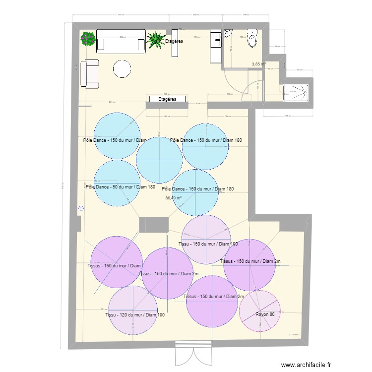 Pôle Dance - Disposition. Plan de 2 pièces et 90 m2