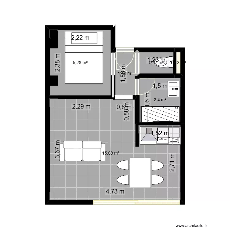 projet grande chambre. Plan de 6  et 26 m²