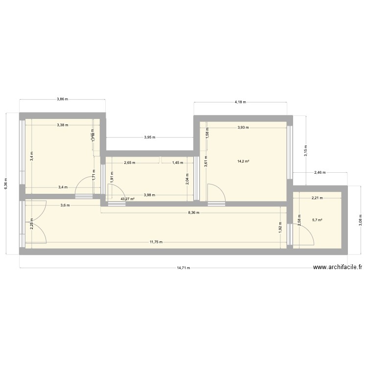 5RLB. Plan de 3 pièces et 63 m2