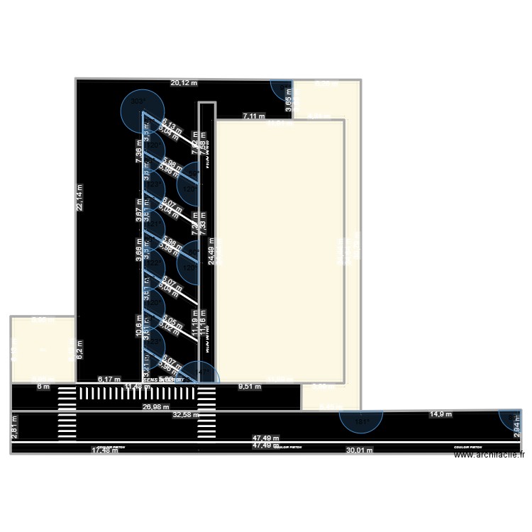 Base de vie. Plan de 11 pièces et 1037 m2