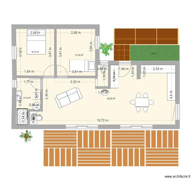 plan container n°2. Plan de 4 pièces et 64 m2