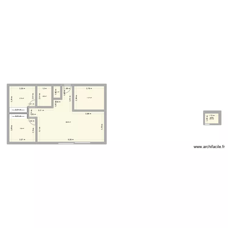 plan container n&deg;2. Plan de 7 pièces et 79 m²