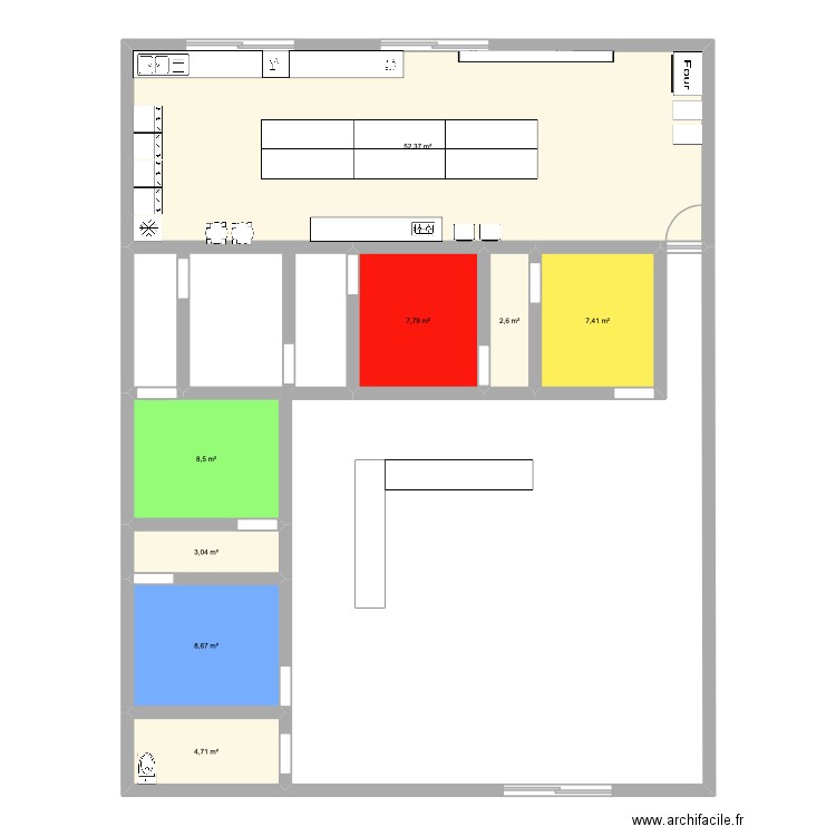 Opale-Patisserie. Plan de 8 pièces et 95 m2