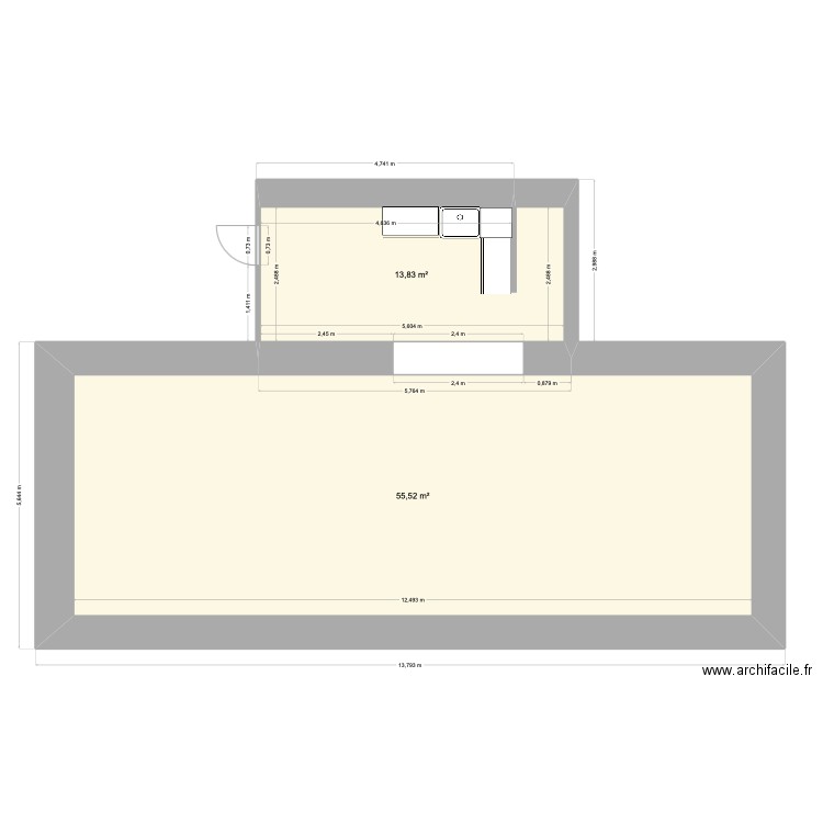 stervinou. Plan de 2 pièces et 69 m2