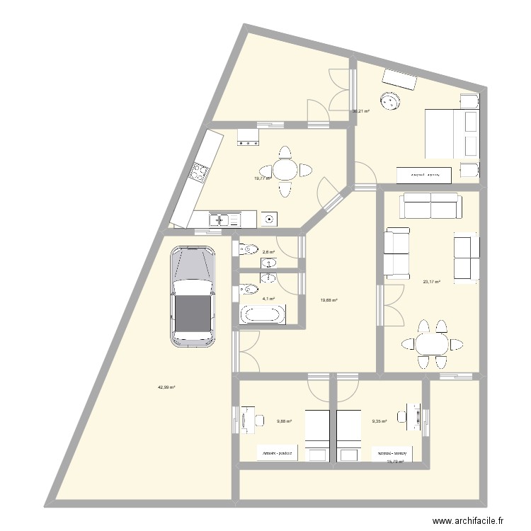 tun25 R1. Plan de 10 pièces et 178 m2