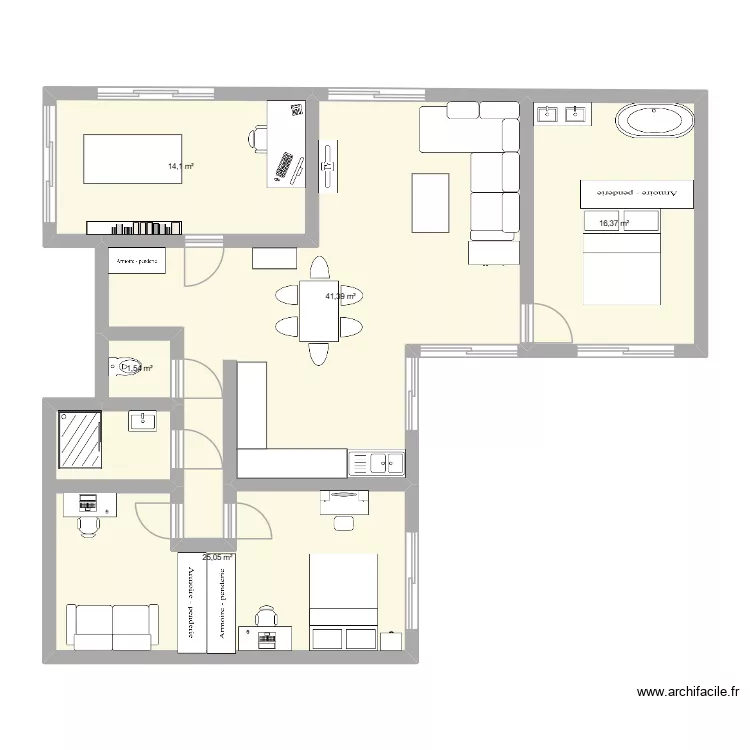 MAMAN. Plan de 5 pièces et 98 m²