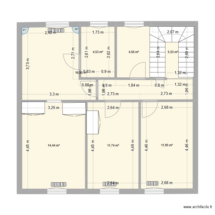 Etage 1 Office. Plan de 7 pièces et 70 m2
