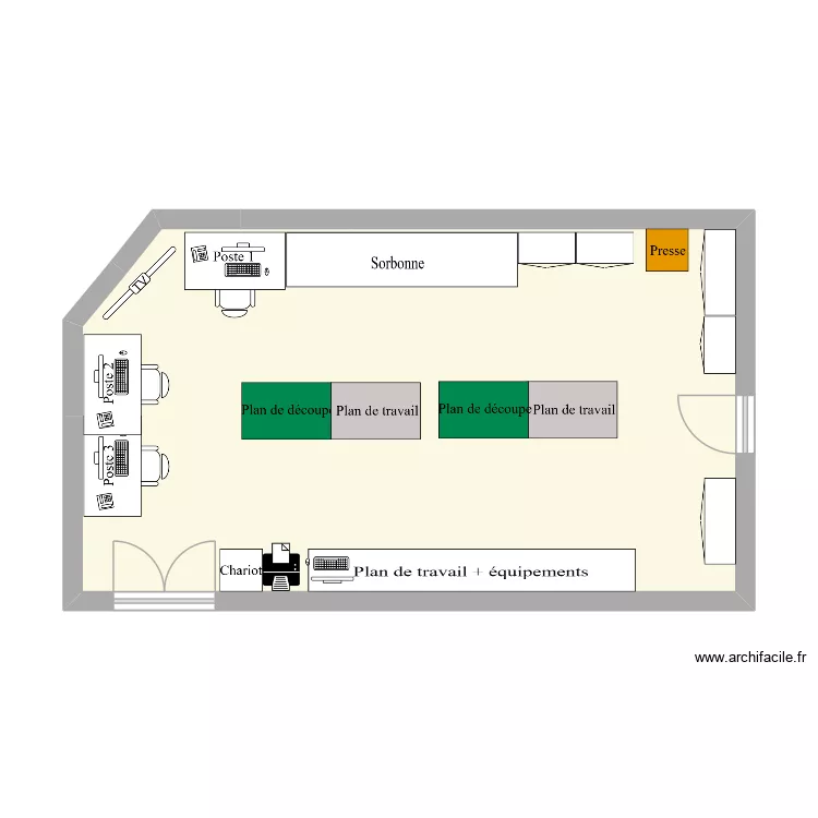 Laboratoire. Plan de 1  et 44 m²