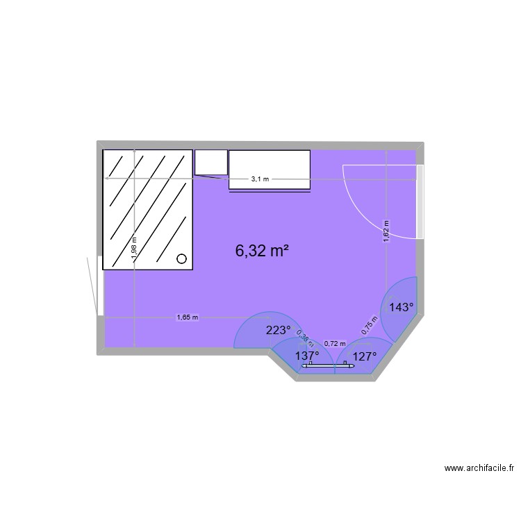 salle d'eau Patrice. Plan de 1 pièce et 6 m2