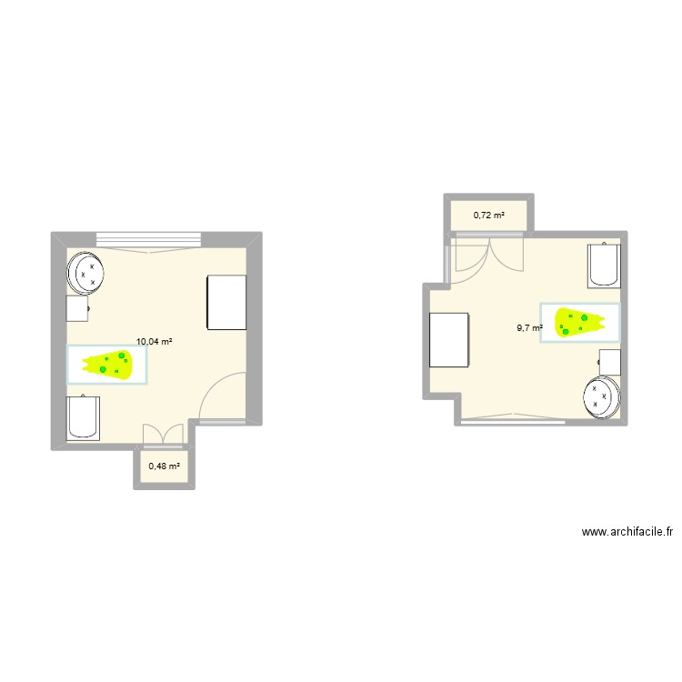 chambrebebe. Plan de 4 pièces et 21 m2