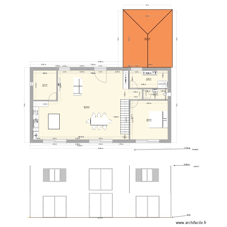 CDV5. Plan de 14 pièces et 229 m2