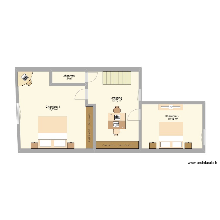 1er maison Ougrée. Plan de 4 pièces et 45 m2