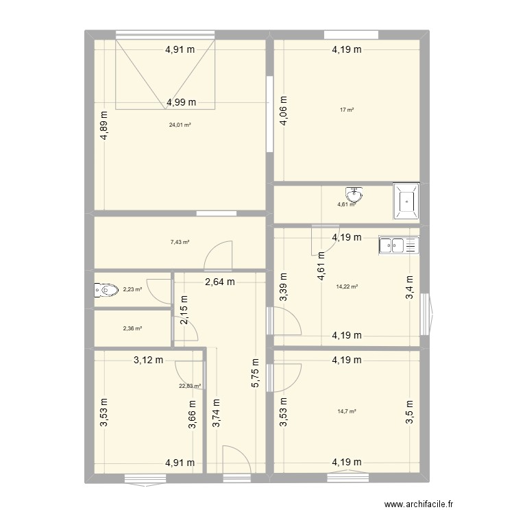 EXUPERY   RDC  EDL. Plan de 9 pièces et 109 m2