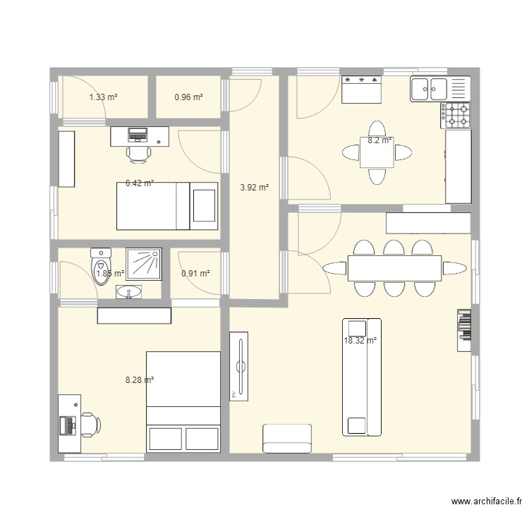 RD YVES. Plan de 9 pièces et 50 m2