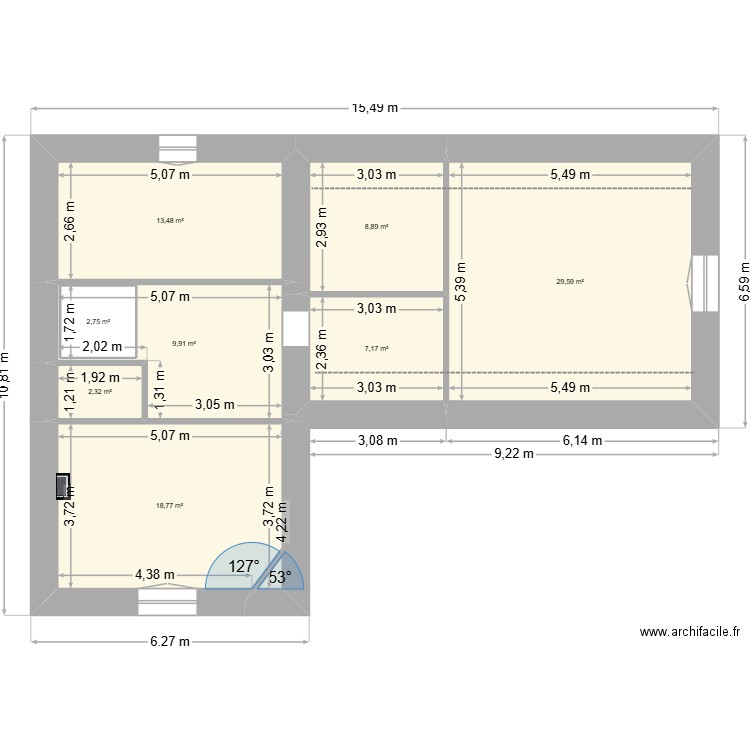 montrieux ETAGE. Plan de 8 pièces et 96 m2