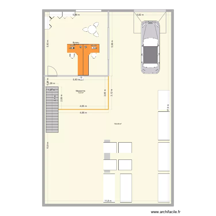 Bureaux HAGUENAU R+1. Plan de 3  et 210 m²
