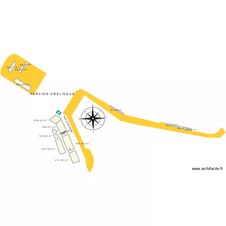 Plan de masse. Plan de 14  et 3313 m²