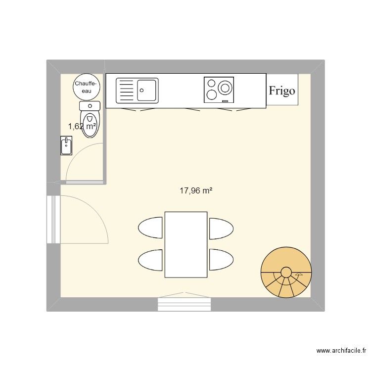 Bédarieux cuisine 2. Plan de 2 pièces et 20 m2