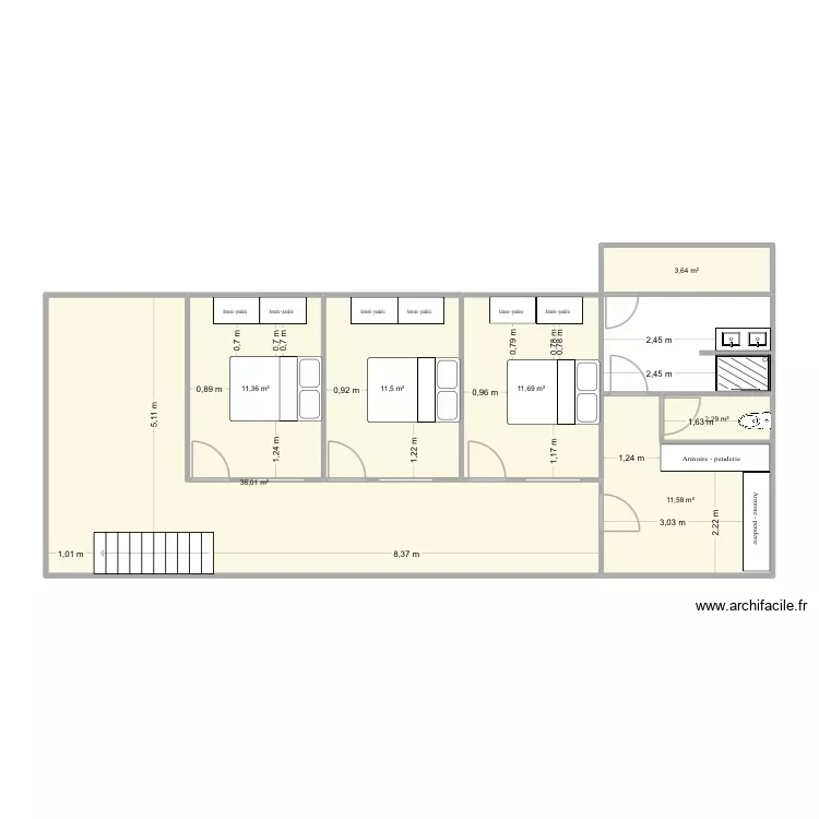 mezzanine. Plan de 6 Pièces et 95 m²