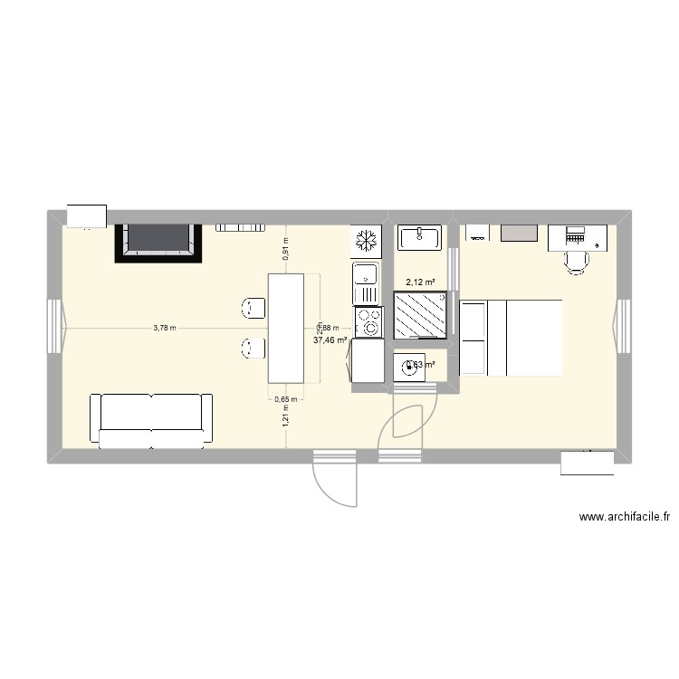 appart idee 1. Plan de 3 pièces et 40 m2