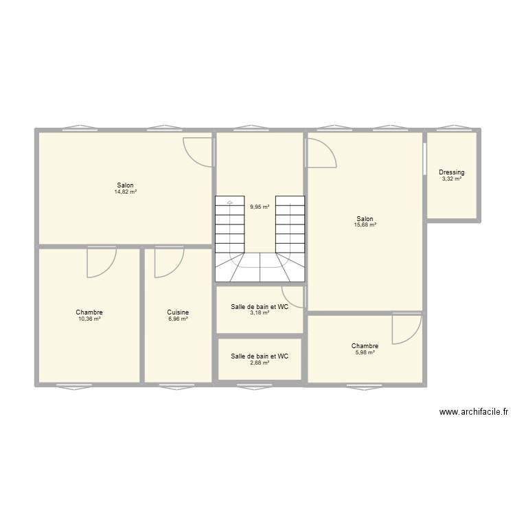 appart 1er etage av du 14 juillet. Plan de 9 pièces et 73 m2