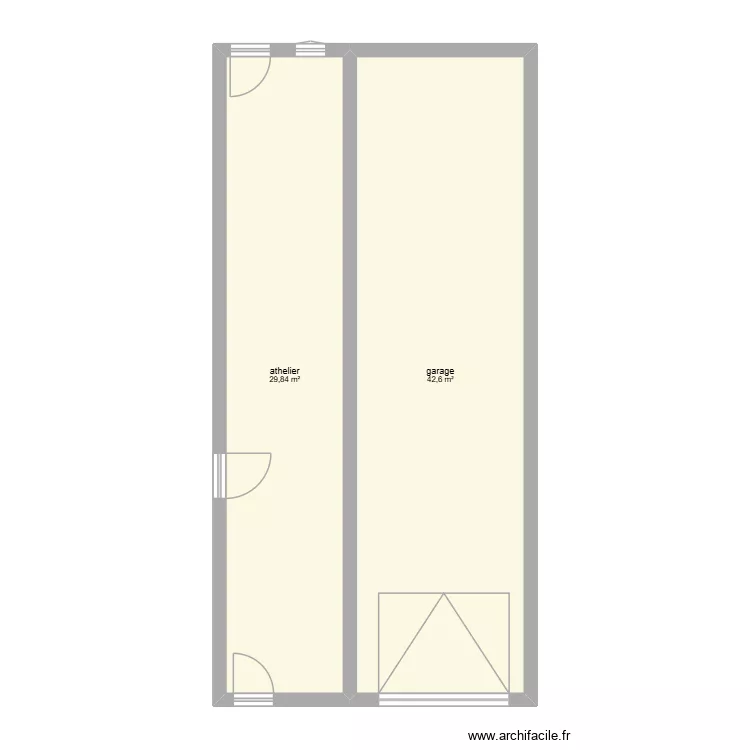 garage atelier. Plan de 2 pièces et 72 m²