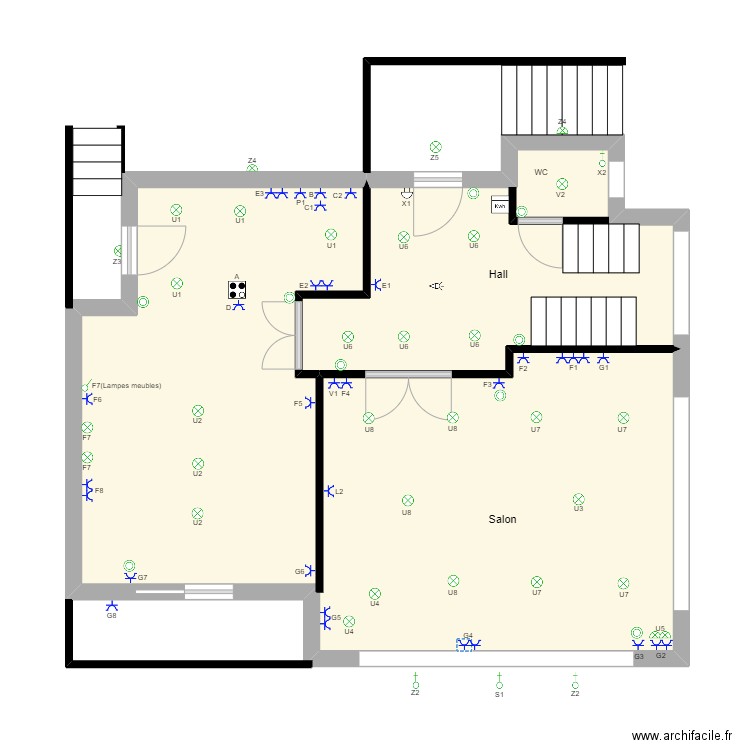 Grands Champs RDC. Plan de 2 pièces et 66 m2