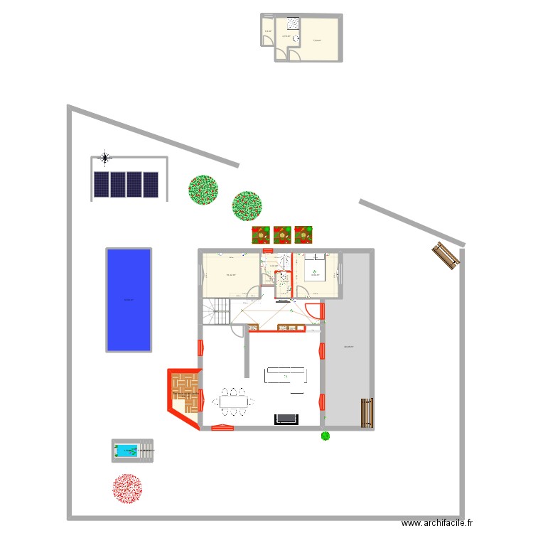 Rez-de-chaussée 1. Plan de 19 pièces et 100 m2