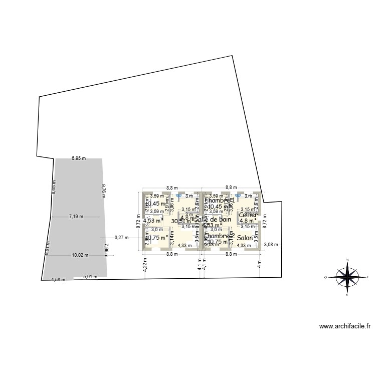 Plan maison T3 version 3 implantation deux maisons. Plan de 0 pièce et 0 m2