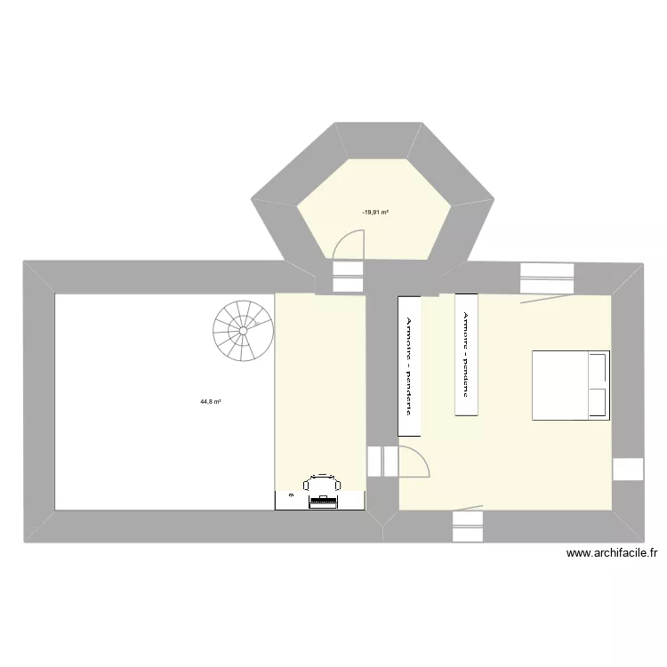 etage 1. Plan de 2 pièces et 53 m²