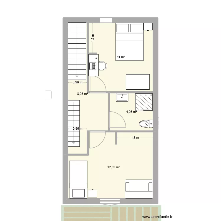 Appartement Hauteville avec escalier. Plan de 6 pièces et 73 m²