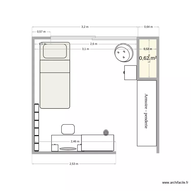Chambre Eleonore10 26. Plan de 1 Pièce et 1 m²