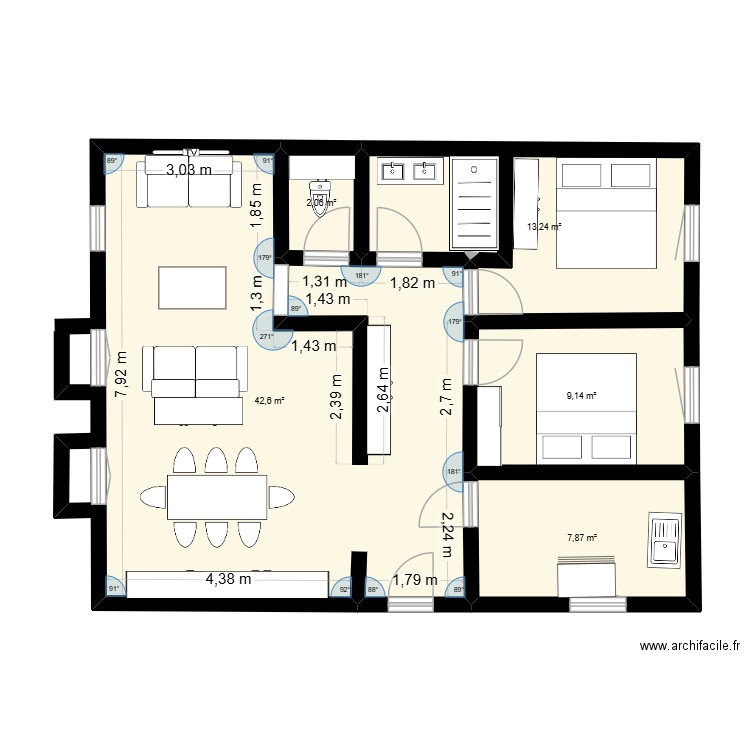 Appartement 7 St Maur. Plan de 5 pièces et 75 m2