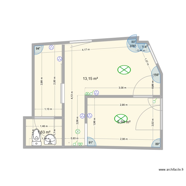 Plan initial jonzac projet final electrico. Plan de 3 pièces et 21 m2