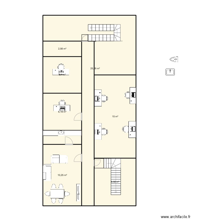 MMM. Plan de 8 pièces et 76 m2