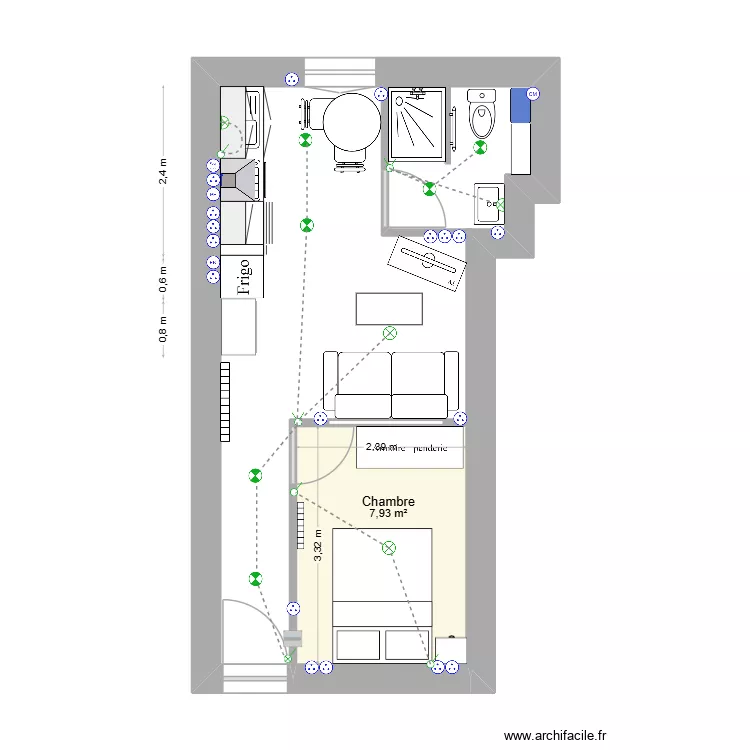 F1 RdC Immeuble St Dominique. Plan de 1 pièce et 8 m²