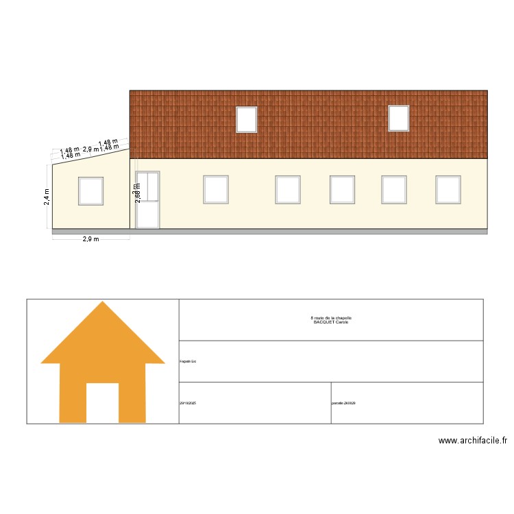 facade est. Plan de 0 pièce et 0 m2