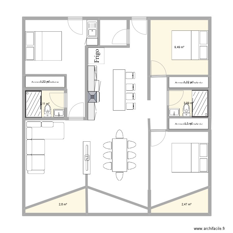 buzz. Plan de 8 pièces et 25 m2