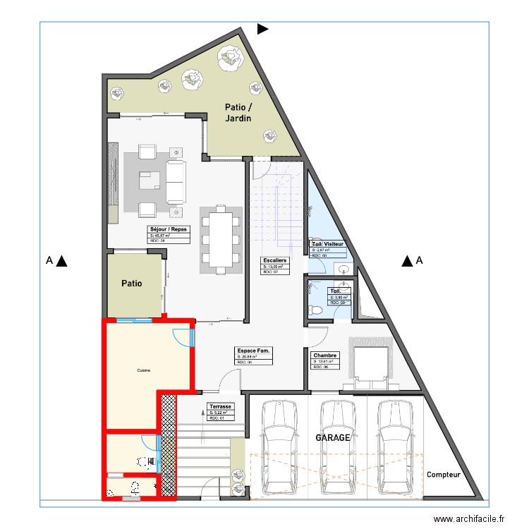 Biagui 23. Plan de 4 pièces et 26 m2