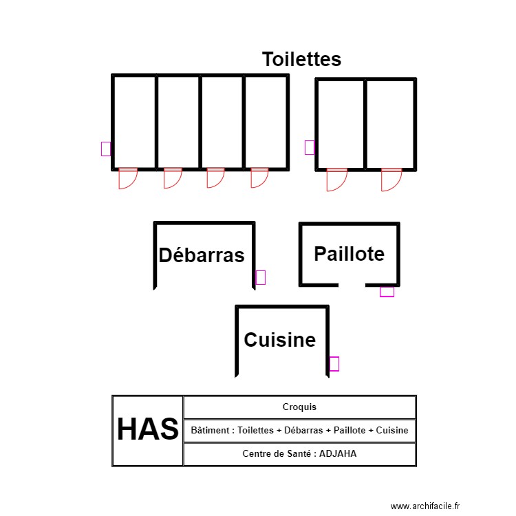 vue en plan toilettes CS ADJAHA. Plan de 0 pièce et 0 m2