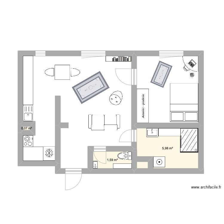 pyrenées. Plan de 3 pièces et 8 m2