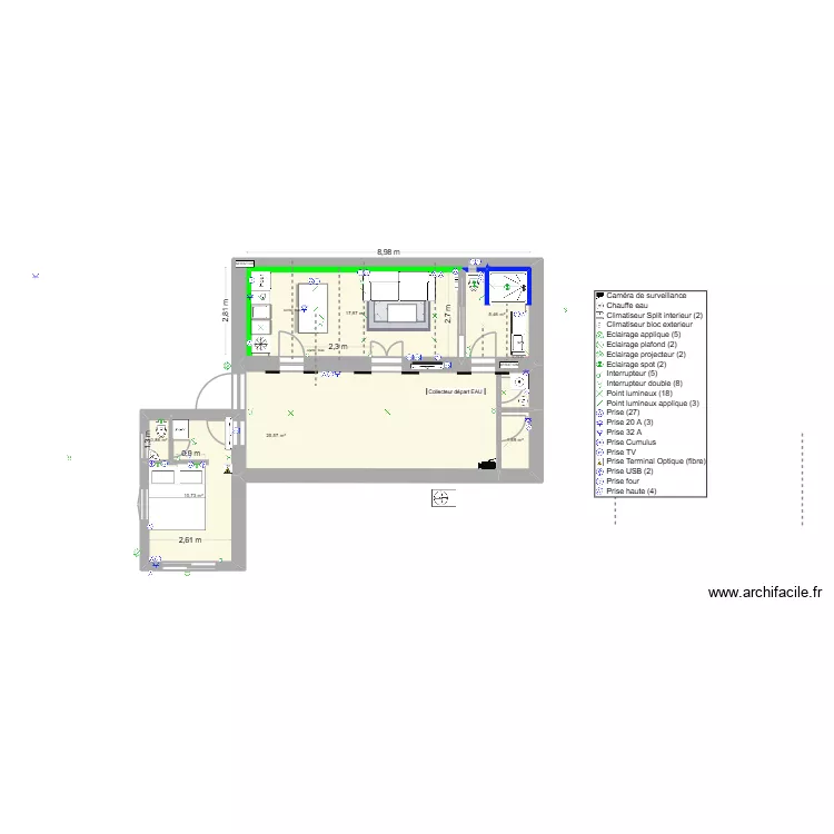 Appart Ensues Diffus&eacute; V1.6. Plan de 6  et 62 m²